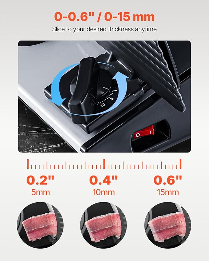 VEVOR Meat Slicer, 7.5 inch Electric Deli Food Slicer, 180W Meat Cutter with two Premium SUS420 Blades, 0-0.6 inch Adjustable Thickness, ETL Certified Food Slicer Machine for Home Use