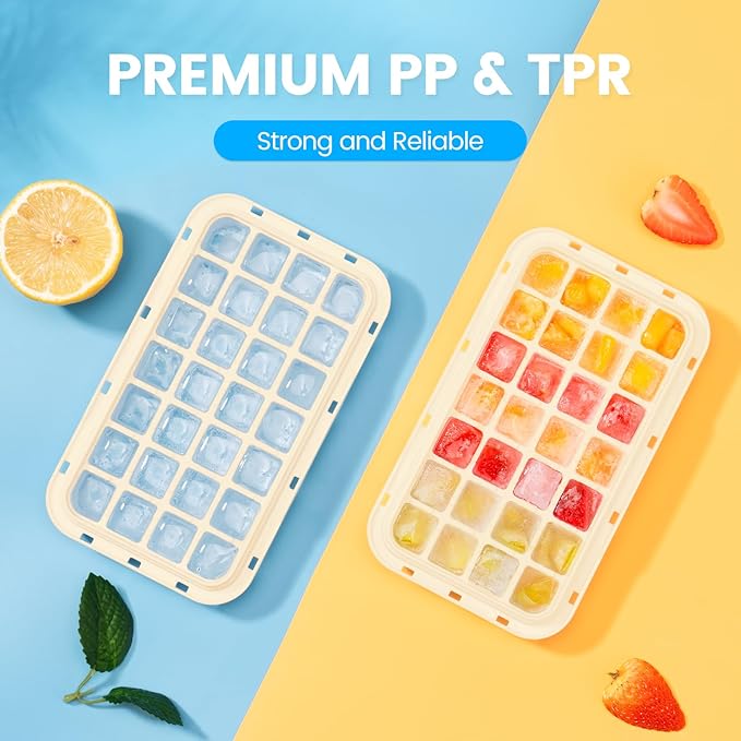 PHINOX Ice Cube Tray with Lid and Bin, Ice Trays for Freezer, Flexible Ice Cube Trays, Making 56 pcs Ice Cubes, Chilling Cocktail, Whiskey, Coffee, with 2 trays, Ice Container, Scoop&Cover, BPA Free