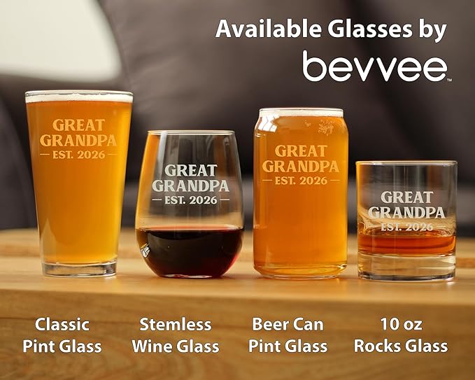 Great Grandpa Est 2026 Pint Glass - New Great Grandfather Gift for First Time Great Grandparents - Bold 16 oz