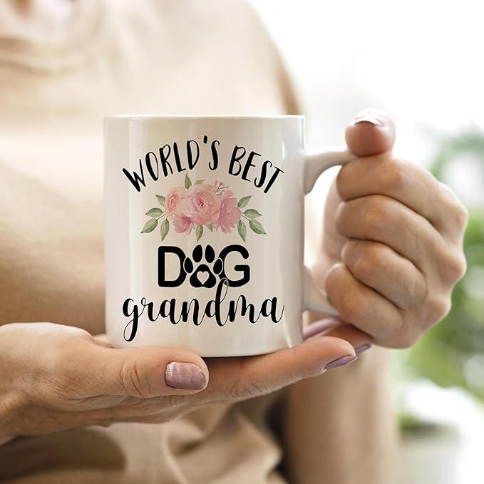 QASHWEY Dog Grandma Gifts Mug, Gifts for Dog Grandma Coffee Mug, Mothers Day Dog Owner Lover Mug Tea Cup Gifts for Grandma Grandmother, World’s Best Dog Grandma Coffee Cups Ceramic 11oz