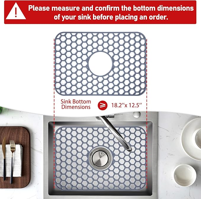 Silicone Sink Protectors for Kitchen Sink with Center Drain - 18.2"x12.5" Kitchen Sink Mats Accessory, Non-Slip Heat Resistant Sink Mat for Bottom of Farmhouse Porcelain Stainless Steel Sink