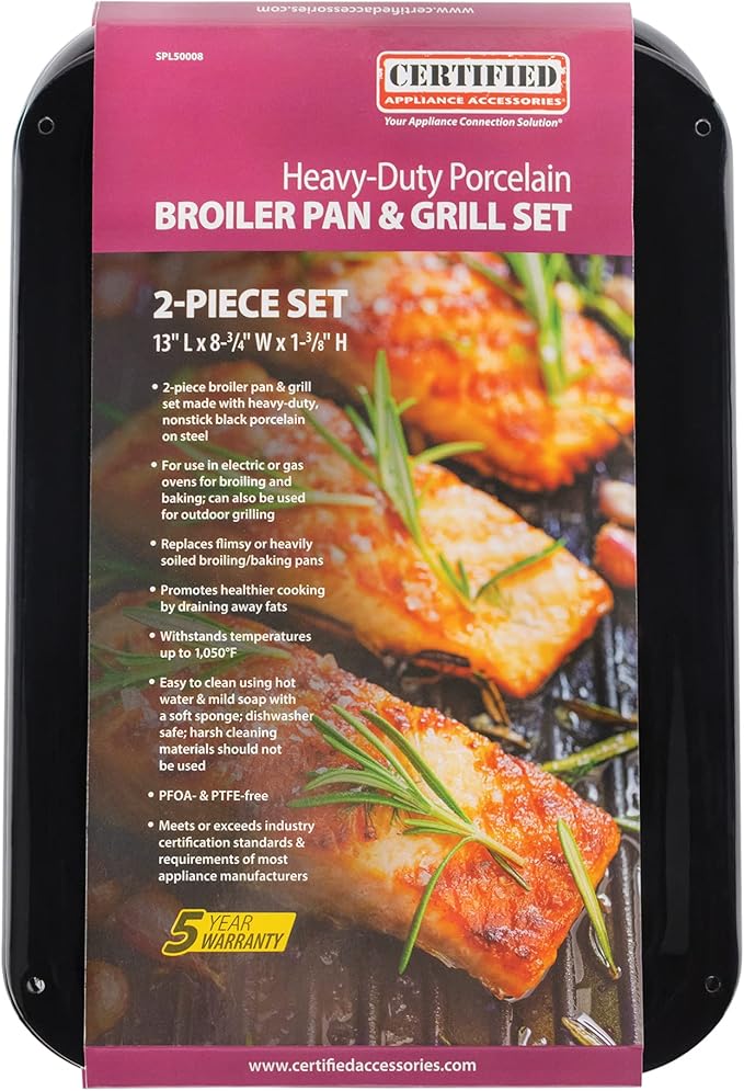 Certified Appliance Accessories SPL50008 Small 2-Piece Broiler Pan & Grill Set Porcelain-on-Steel 13"x8-3/4"x1-3/8" Broiler Pan for Oven, Black