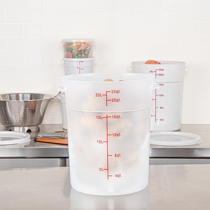 Restaurantware-Met Lux 22 Quart Food Storage Container, 1 Translucent Storage Container - Lids Sold Separately, Red Volume Markers, Dishwashable Container, Side Handles, For Storing Foods
