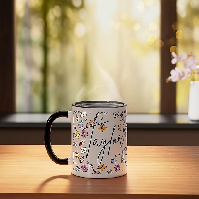 Girl Retro Taylor First Name Coffee Mug for Men Women Ceramic Mug, Black/White