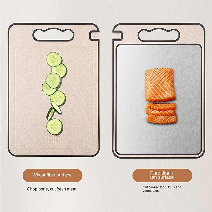 Titanium Cutting Board 2 In 1 Double Sided Pure Titanium And Wheat Straw PP With Juice Grooves, Grinding Area And Knife Sharpener Cutting Boards For Kitchen 16.5 Inches X 11.8 Inches