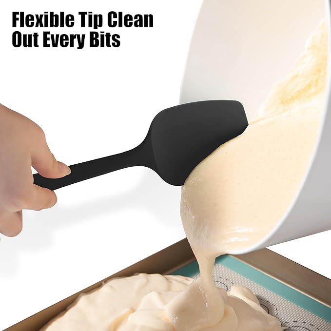 Doosu Silicone Spoon Spatula Set of 2, 600ºF Heat-Resistant Food Grade Rubber Spoonula with Seamless Design, Non-Stick Dishwasher Safe Kitchen Utensils for Cooking, Baking, Mixing, Scraping (Black)
