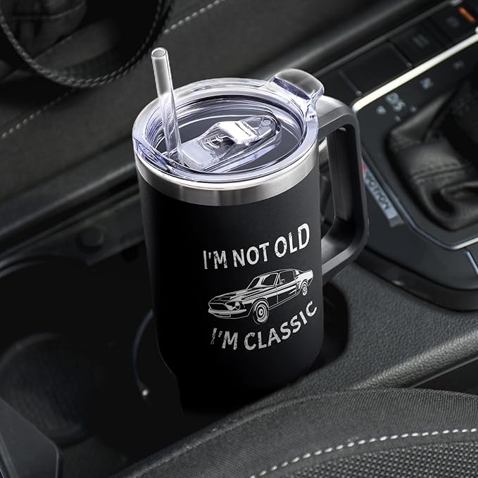 NOWWISH 40oz Tumbler with Handle and Straw for Men, I am Not Old Funny Christmas Gifts for Dad Husband Grandpa, Large Insulated Mug, Stocking Stuffer Idea - Black