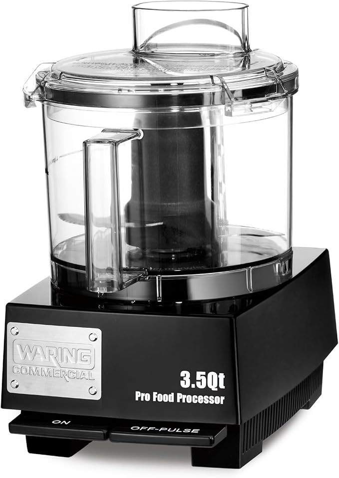 Waring Commercial WFP14SW 3.5 Quart Food Processor, 1 HP Motor, Low Profile Design, Patented LiquiLock Seal Bowl System, Includes Whipping Disc and a Standard S blade for Chopping, Pureeing, and Emulsyfying, 120V, 5-15 Phase Plug
