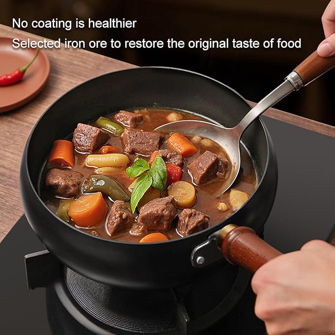 Carbon Steel Wok Pan, 11″ Woks & Stir-Fry Pans with wooden Lid Cookwares, Nonstick Wok Flat Bottom Small Handmade Chinese Wok For for All Stoves