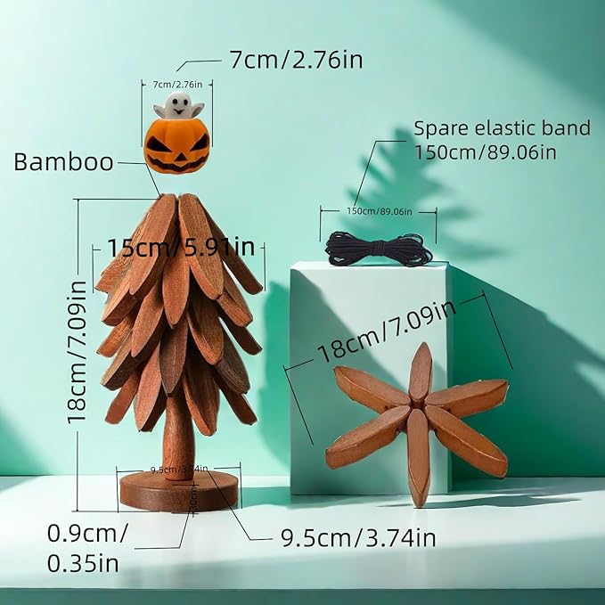 Christmas Tree Trivet Set of 5, Foldable Bamboo Hot Pad Holder for Hot Pots/Pans/Dishes, Walnut Brown Kitchen Serving Tray, Holiday Table Decor