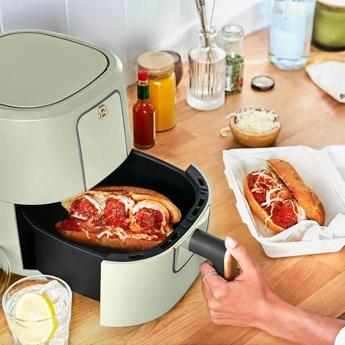 Beautiful 3 Quart Digital Air Fryer with TurboCrisp Technology – Matte Finish, Touchscreen, Nonstick Basket (Sage Green)