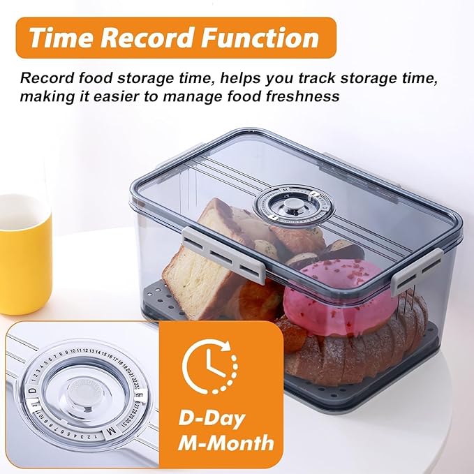 Circloophs 2 Pack Bread Box for Kitchen Countertop, Regular and Big Bread Container Storage Airtight Loaf, Large Breadbox for Bread Storage, Refrigerator Lock Box for Fruit Storage with 50 Pcs Bags