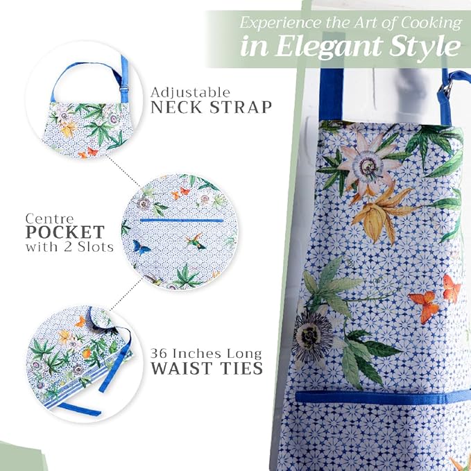 Maison d' Hermine 100% Cotton Apron for women with Pocket Kitchen Chef Apron for Men Cooking Gardening Server Waitress