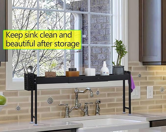 Over Stove Spice Shelf for Kitchen Spice Rack Organizer with Extra Black Basket and Hooks Great for Stove Top Shelf