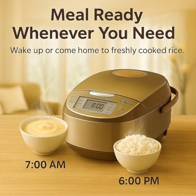 Midea Micom Rice Cooker, Digital Multi-Functional Ricer Cooker/Steamer, Brown Rice, Slow Cooker (3L/5.5Cup, Champange) MB-FS3017