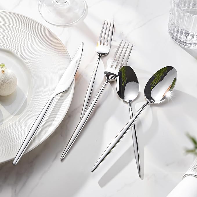 KINGSTONE Silverware Set, 30-Piece Flatware Set Cutlery Set Premium 18/10 Stainless Steel, Tableware Include Forks Knives Spoons for Home Kitchen Restaurant Wedding, Dishwasher Safe