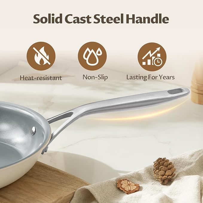 Non Stick Frying Pans Set, Ceramic Frying Pans Nonstick, 3-Piece Nonstick Induction Skillet Set (8", 9.5", 11") with Cast Steel Handles, SolidPlate Induction Base, PTFE/PFAS Free, Oven Safe
