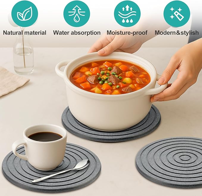 3 Pack Diatomite Stone Drying Round Trays for Kitchen Counter Decor Trivets for Hot Dishes Decorative Bathroom Sink Tray Silicone Ceramic Trivets for Hot Pots and Pans Large Coasters Marble Trivet