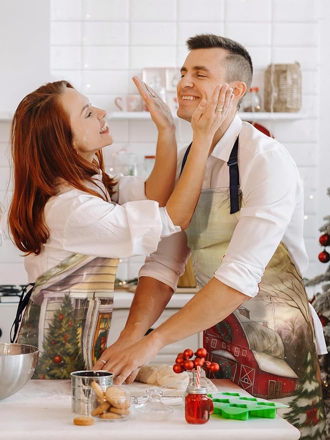 6 Pcs Christmas Aprons for Women Xmas Tree Aprons with Pockets Vintage Adjustable Baking Supplies for Adults