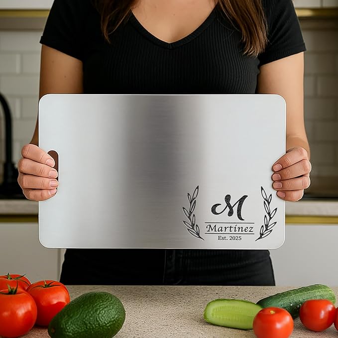 Engraved Titanium Cutting Board with Custom Name, Personalized Stainless Steel Board for Couple, Women, Mom Gift, Custom Cutting Board Gifts for Christmas, Housewarming, Wedding, Anniversary
