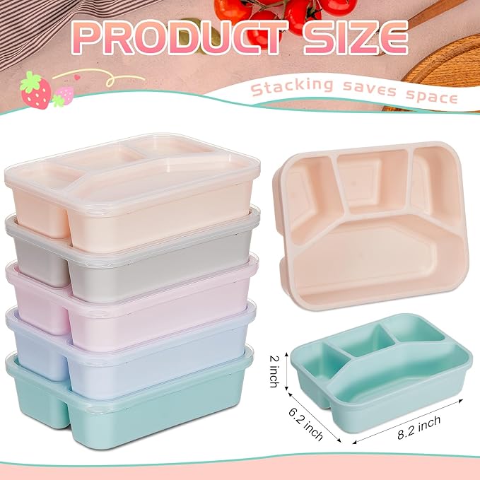 Honeydak 5 Pack Snack Containers 4 Compartment Bento Snack Boxes Reusable Lunchable Containers with Lids Divided Meal Prep Lunch Food Storage Box for School Work Travel(Macaroon,Mixed)