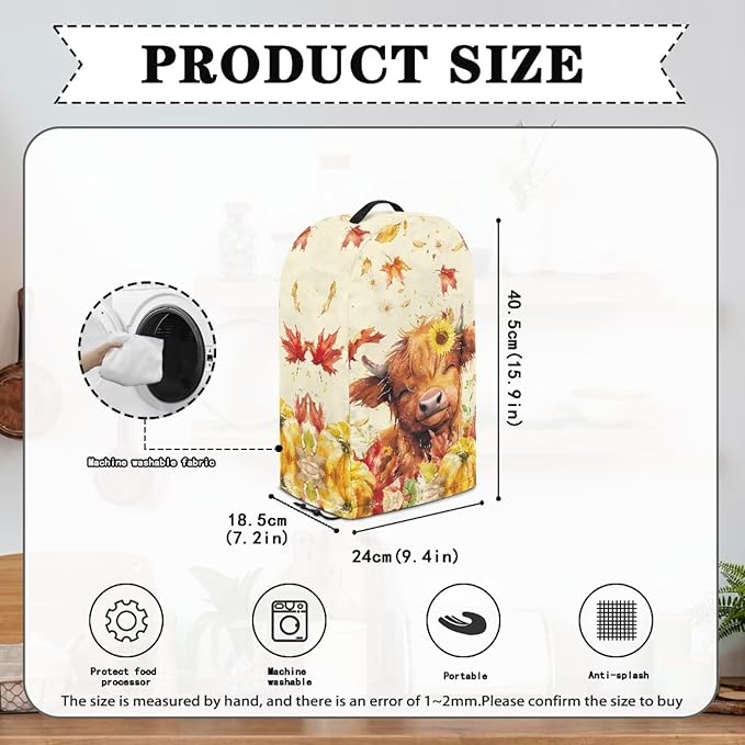Autumn Highland Cow Blender Dust Cover with Drawstring Stand Mixer or Coffee Maker Cover Anti Fingerprint Polyester Appliance Cover for Home Kitchen Decor