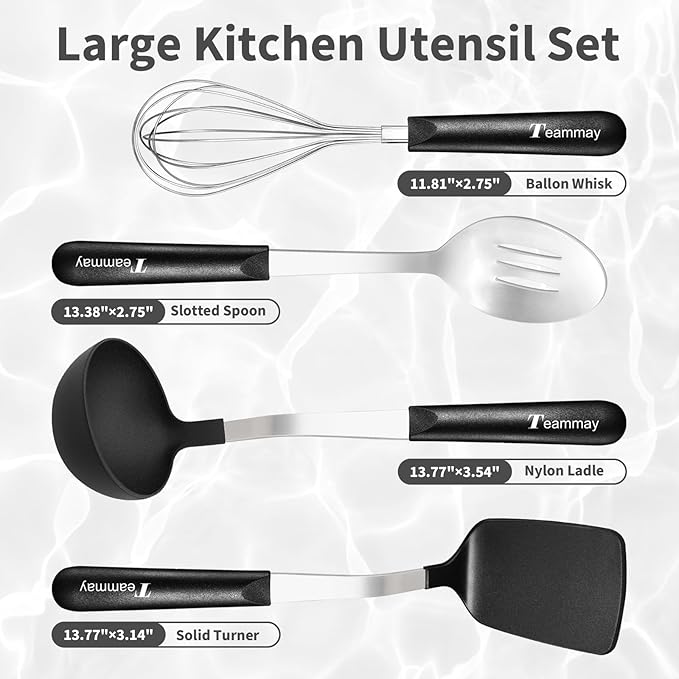 4-Piece Nylon Cooking Utensil Set - Heat-Resistant, Dishwasher Safe Kitchen Tools with Stainless Steel & PP Hybrid Handle for Nonstick Cookware (Ladle, Spatula, Slotted Spoon, Whisk)