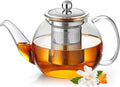 Long-Mouth Glass Teapot 34oz/1000ml with Removable Loose Tea Infuse - Glass Tea Kettle for Stove Top Removable Stainless Steel Strainer, Microwave & Dishwasher Safe, Tea Maker