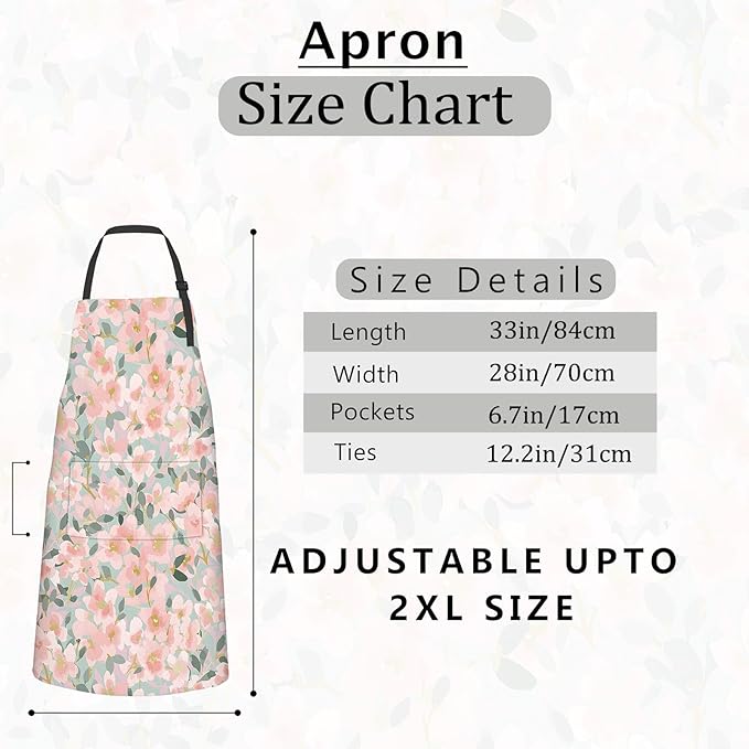 Floral Apron,Oxford Fabric Adjustable Kitchen Apron with 2 Pockets,Waterproof Cooking Aprons for Men Women Mom Wife Dad,Ideal Gifts for Coffee House,Shop,Baking,BBQ,Housewarming,28x33in