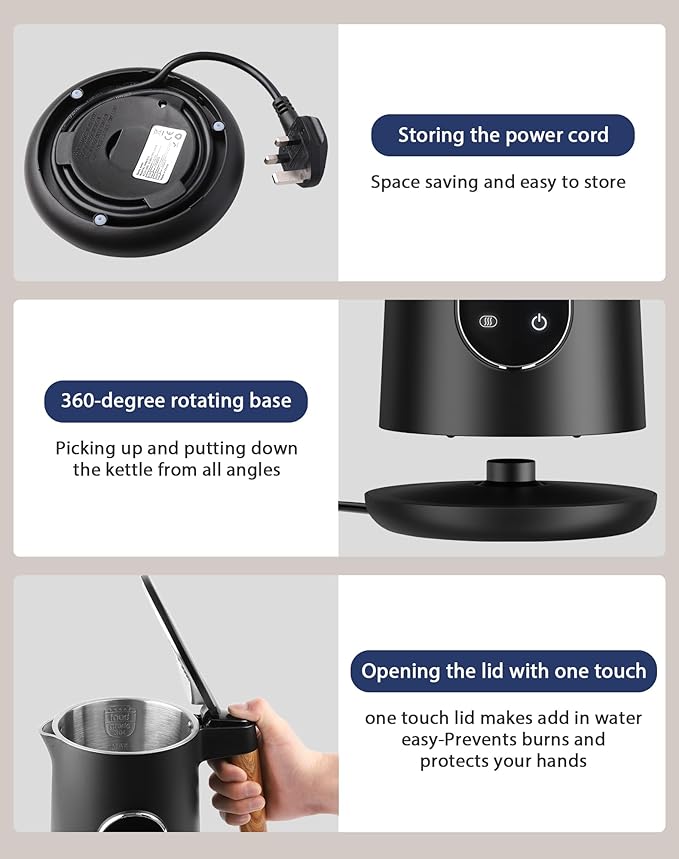 1.7L Electric Kettle with 4 Temperature Presets, Digital Display, Water Boiler with 304 Stainless Steel, Electric Tea Kettle Temperature Control