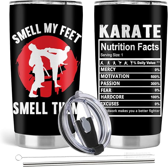 Karate Gifts, Karate Gifts for Boys, 20oz Stainless Steel Tumbler with Lid Straw