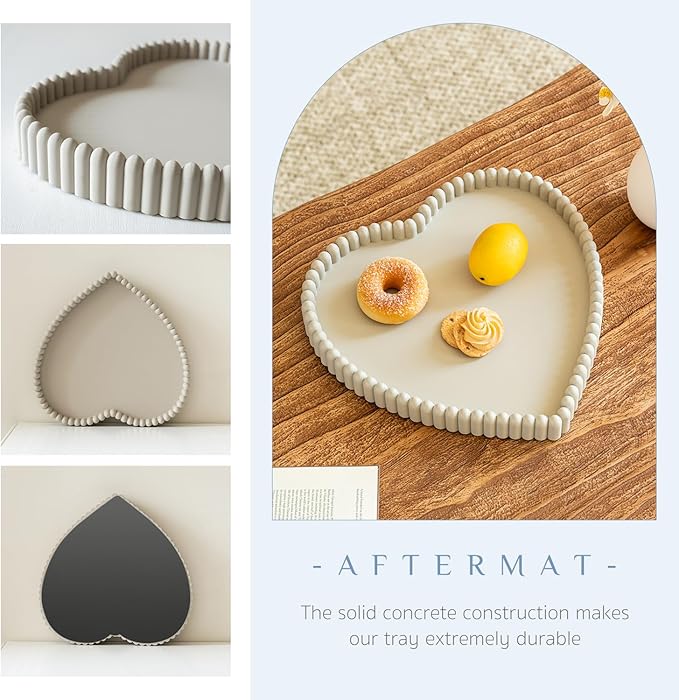 Coffee Table Tray, Home Decor Heart Shaped Tray, Concrete Gray Coffee Table Decor Trays, Serving Decorative Trays for Dining Table