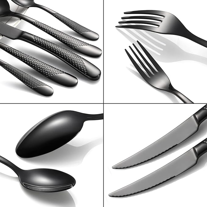 Black Silverware Set 20-Piece Stainless Steel Flatware Set for 4 Including Fork Spoon and Knife Kitchen Cutlery Utensils Set for Home Restaurant Hotel