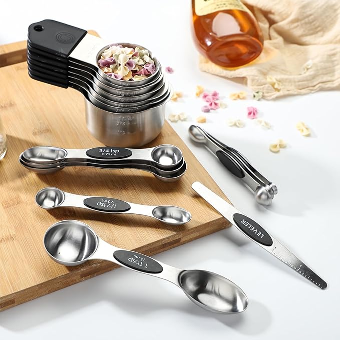 Magnetic Measuring Cups and Spoons Set of 17 Including 8 Stainless Steel Stackable Magnetic Measuring Cup 8 Magnetic Measuring Spoon with Leveler for Dry Liquid Ingredient