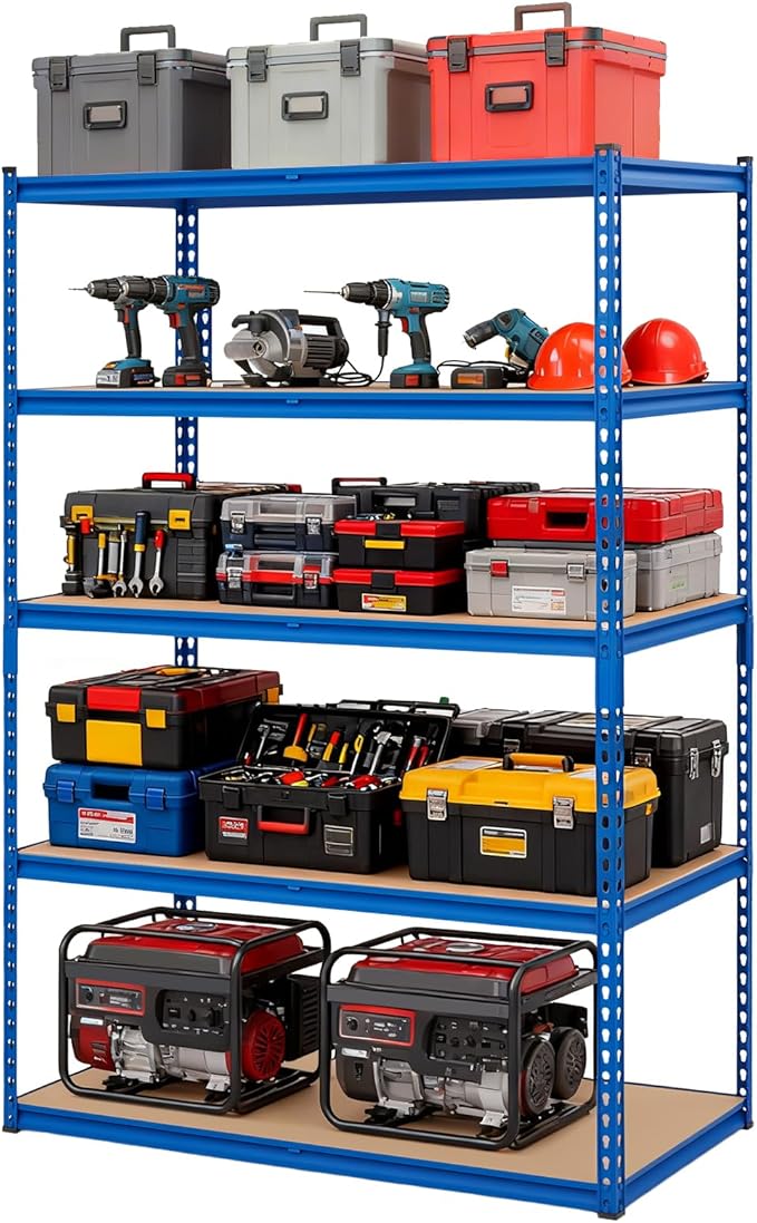 GarveeHome 5 Tier Garage Storage Shelves, 2500LBS Capacity Metal Shelving Unit for Garage, Industrial, Warehouse, Kitchen, Closet, 48" W x 24" D x 71" H, Blue