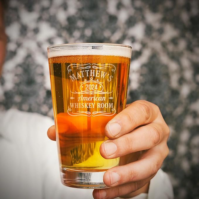 HomeWetBar Custom Pint Glasses Set of 4 - Personalized Beer Glasses Set, Marquee Beer Pint Glasses