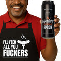 BEZON Funny Grill Apron for Men – Beer Can Gift Packaging – Hilarious BBQ Gift for Dad, Husband, or Friend – Heavy-Duty Water-Resistant Canvas – I’ll Feed All You F..ckers!