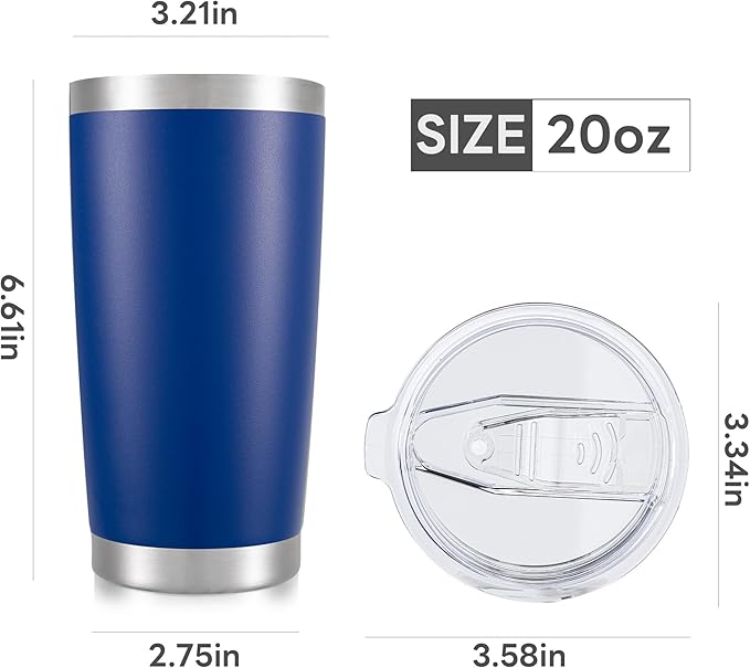 20 oz Tumbler with Lid Stainless Steel Insulated Tumblers Bulk Double Wall Vacuum Cups Powder Coated Travel Mug Keep Drink Cold and Hot, Blue, 8 Pack