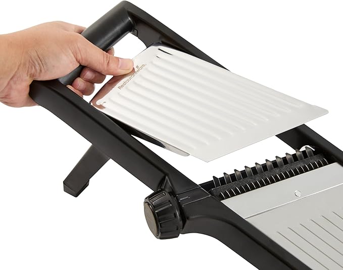Restaurantware Stainless Steel Adjustable Mandoline Slicer - German Standard Vegetable Slicer with Blade Guard, Includes Cut-Resistant Gloves - Food Slicer for Potato, Onions, Cucumbers, Tomato