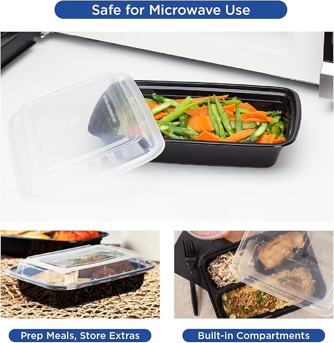 Karat Meal Prep Containers [38 oz - 150 ct] Reusable & Disposable Take Out Bowls with Lids - Microwave & Dishwasher Safe Bento Boxes