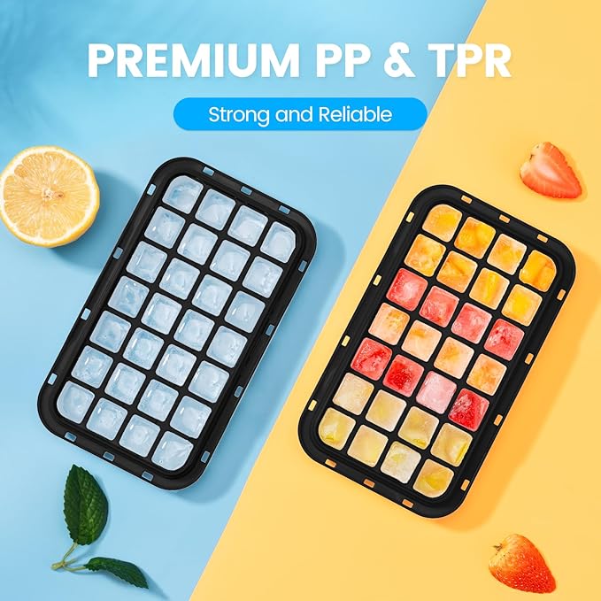 Ice Cube Tray with Lid and Bin, 28 pcs Ice Cubes Molds, Ice Trays for Freezer, Ice Cube Tray Mold, with 1 tray, Ice Freezer Container, Spill-Resistant Removable Lid & Ice Scoop, for Whiskey,Cocktail