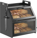 Farmhouse Breadbox Organizer - Large Wooden Double Layer Bread Bin with Acrylic Window, Black