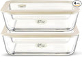 Urban Green Glass Food Container Set with Glass Lid, Large Meal Prep Container Set, Airtight Food Storage Containers with Air Vent Lid, 2 Pack, Large, 87oz, LeakProof, 100% Plastic Free, White color,