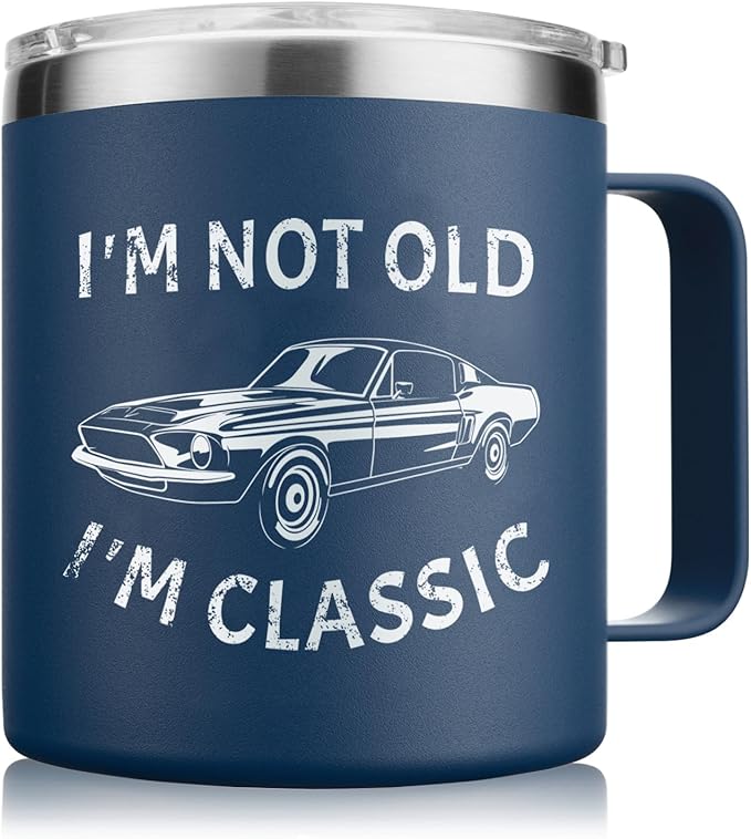 NOWWISH Christmas Gifts for Men, Husband, Grandpa, Dad - I am Not Old Mug - Retirement Gifts for Him, Coffee Mug on Stocking Stuffer (14oz, Navy Blue)