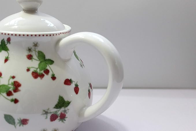 Porcelain Teapots,Lovely Strawberry Design Tea Pot for Tea or Coffee,Ceramic Teapot with Lids,Home and Kitchen Dining Serveware Pot,Beige