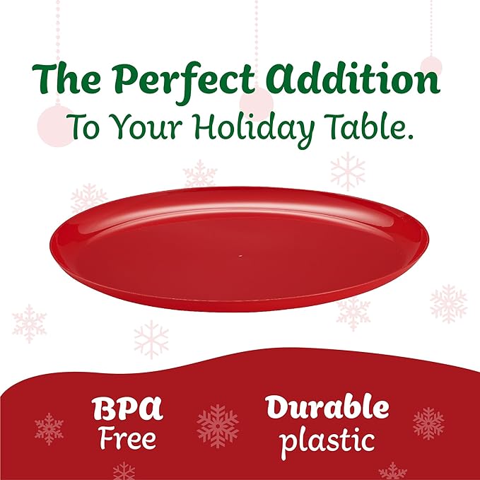 PLASTICPRO 30 Pack 10.7'' Christmass Red Plastic Party Plates Edge Collection Premium heavyweight Elegant Disposable Tableware Dishes