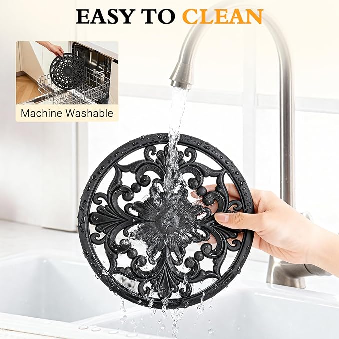 Silicone Trivet Mat Set of 3 Heat Resistant Black Pot Holders for Non-Slip Hot Pans Thick Creative Shapes for Dining Table Kitchen Countertops Tablecloth Protection