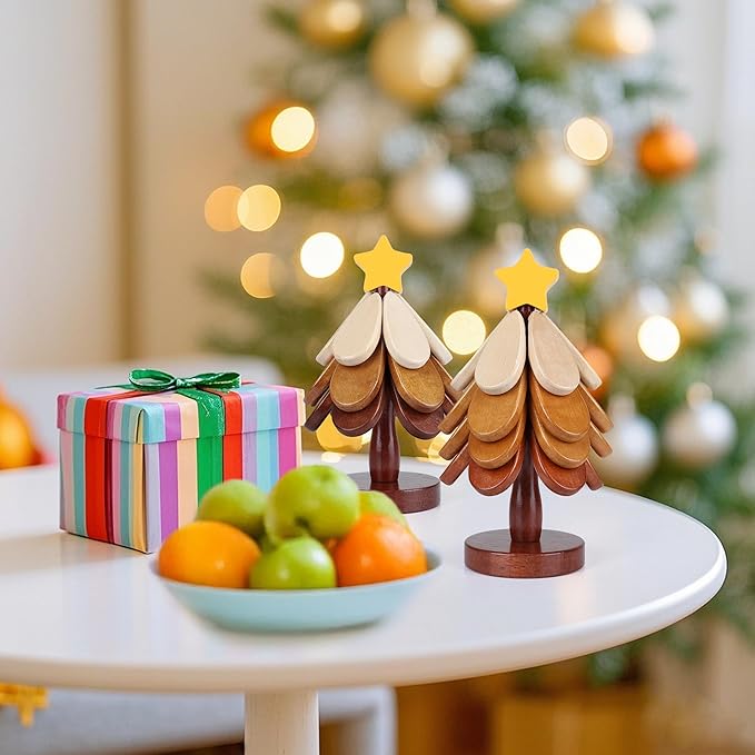 Christmas Tree Trivet Wooden Trivets for Hot Dishes, Christmas Tree Coasters Set of 4, Table Decor Coaster for Home and Restaurant