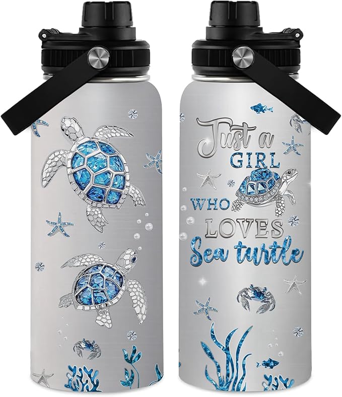 Sea Turtle Gifts, 32 oz Insulated Water Bottle, Stainless Steel Sports Travel Bottles, Ocean Turtle Water Bottles Gifts for Women Men (1pcs)