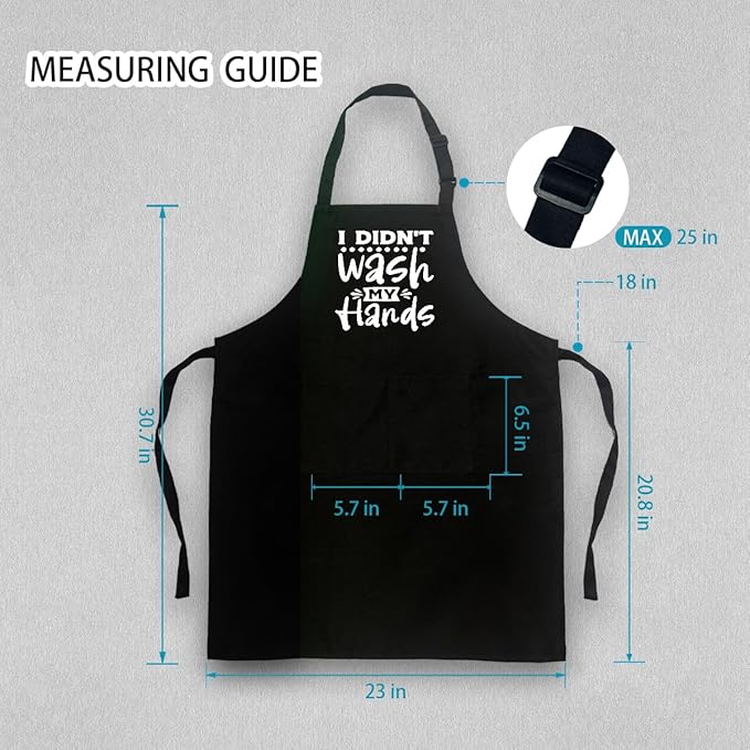 Funny Aprons for Men with 2 Pockets - I Didn't Wash My Hands, Waterproof Adjustable Bib Apron for Cooking Kitchen Grilling Grill BBQ Dishwashing, Black